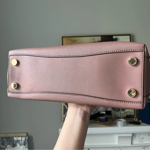 NWT MICHAEL KORS Large Saffiano Portia Satchel Crossbody Bag Dusty Rose - Picture 7 of 7